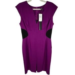 Black Halo Purple and Black Midi Sheath Dress